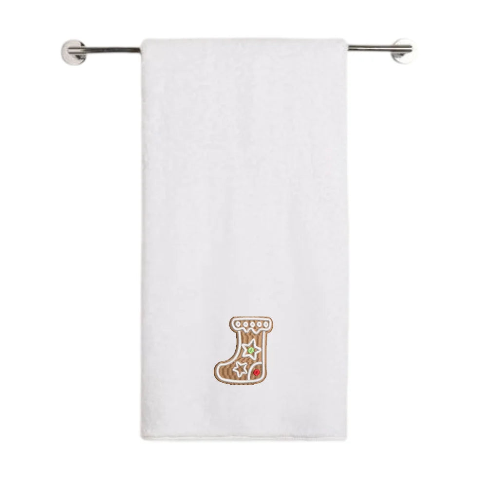 BYFT Embroidered For You Personalised Cotton Towel - Christmas - Gingerbread Stocking Cookie Design High Quality Embroidery Perfect For Gifting