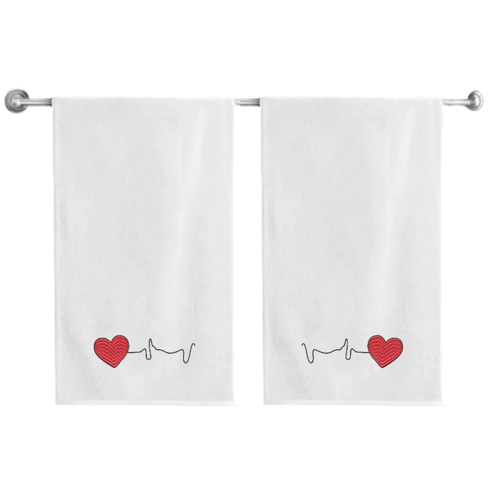 BYFT Embroidered For You Personalised Couple Towel - Heart Beat Design High Quality Embroidery Perfect For Gifting