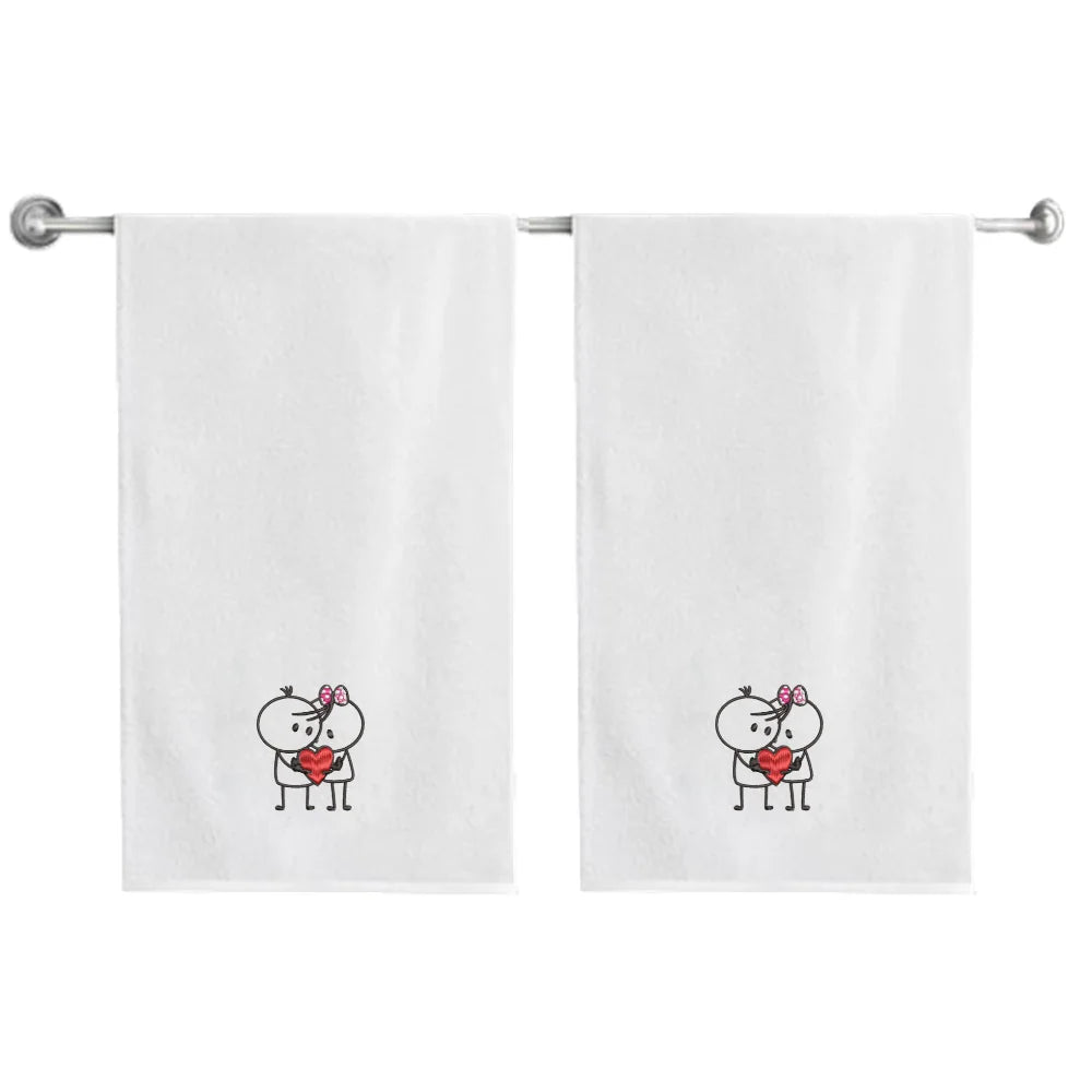 BYFT Embroidered For You Personalised Couple Towel - Him & her with Heart Design High Quality Embroidery Perfect For Gifting