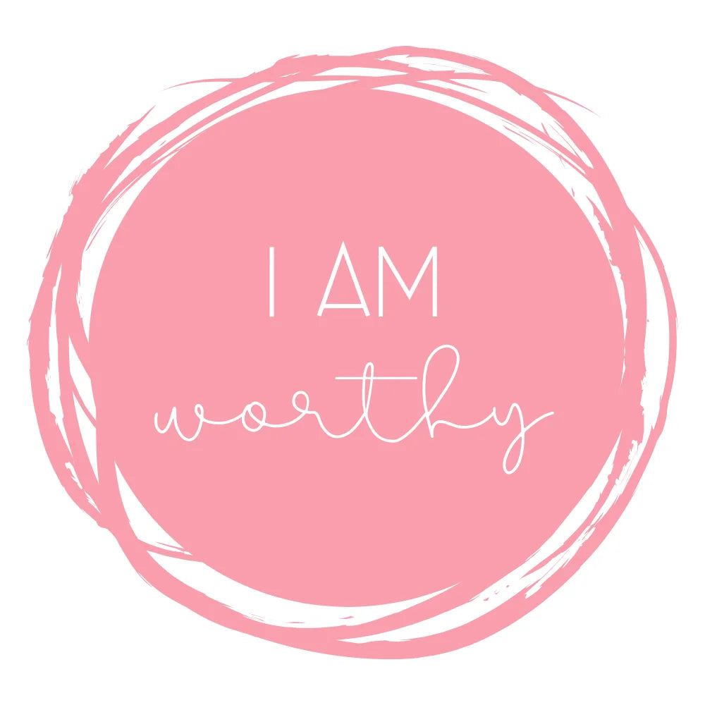 BYFT Affirmation Tote Bag – “I Am Worthy” Pink Artistic Circle Printed Reusable Tote | Eco-Friendly Daily Carry Bag (Set of 1)