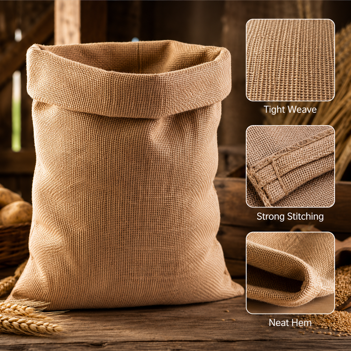 BYFT Natural Jute Burlap Storage Bag Heavy Duty Reusable Utility Sack for Coffee, Potatoes, Onions, Vegetables, Packing & Plant Grow Bags for Grain Storage - 44 x 26.5 Inch