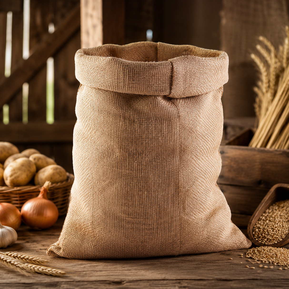 BYFT Natural Jute Burlap Storage Bag Heavy Duty Reusable Utility Sack for Coffee, Potatoes, Onions, Vegetables, Packing & Plant Grow Bags for Grain Storage - 44 x 26.5 Inch