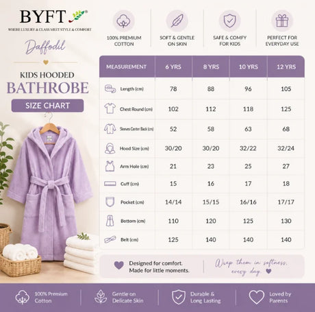 BYFT Daffodil Kids Hooded Bathrobe Luxury Cotton Soft, Absorbent, Quick-Dry