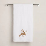 BYFT Embroidered For You Personalised Cotton Towel - Christmas - Leaping Reindeer with Snowflakes Design High Quality Embroidery Perfect For Gifting