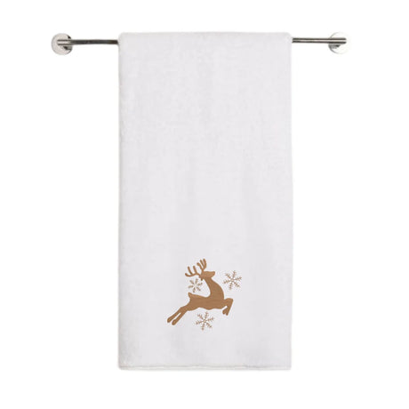 BYFT Embroidered For You Personalised Cotton Towel - Christmas - Leaping Reindeer with Snowflakes Design High Quality Embroidery Perfect For Gifting