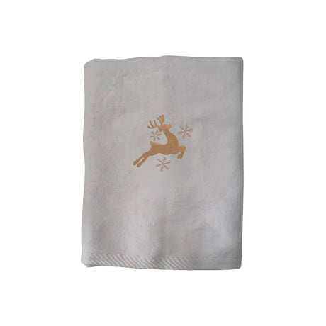 BYFT Embroidered For You Personalised Cotton Towel - Christmas - Leaping Reindeer with Snowflakes Design High Quality Embroidery Perfect For Gifting