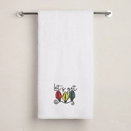 BYFT Embroidered For You Personalised Cotton Towel - Christmas - Let’s Get Lit Christmas Lights Design High Quality Embroidery Perfect For Gifting