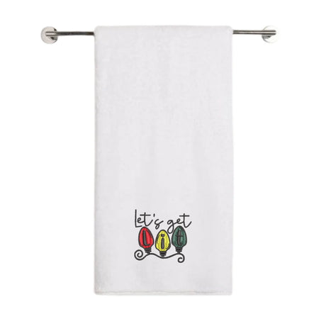 BYFT Embroidered For You Personalised Cotton Towel - Christmas - Let’s Get Lit Christmas Lights Design High Quality Embroidery Perfect For Gifting