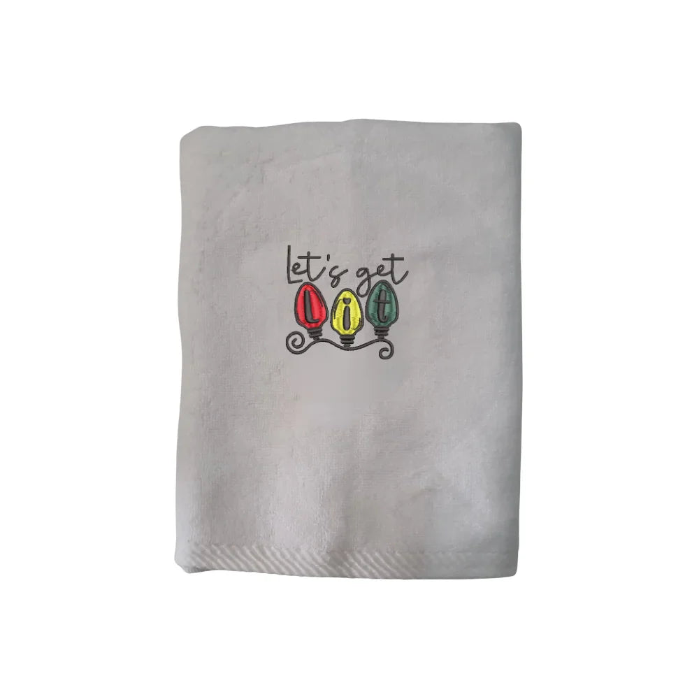 BYFT Embroidered For You Personalised Cotton Towel - Christmas - Let’s Get Lit Christmas Lights Design High Quality Embroidery Perfect For Gifting