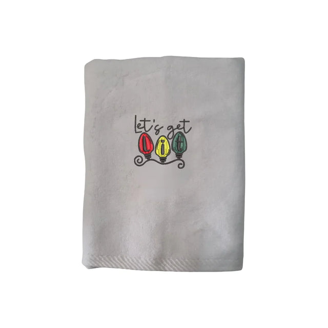 BYFT Embroidered For You Personalised Cotton Towel - Christmas - Let’s Get Lit Christmas Lights Design High Quality Embroidery Perfect For Gifting