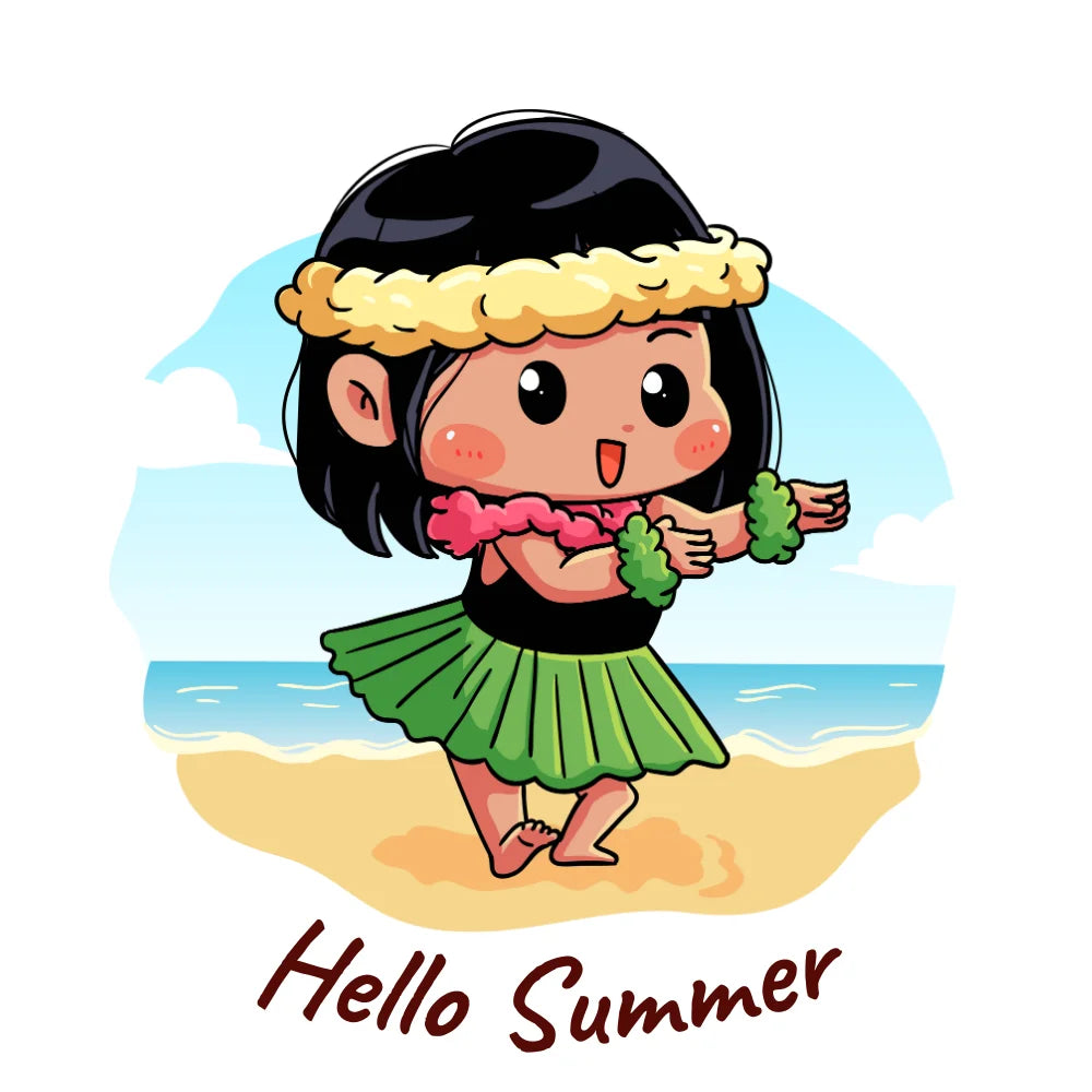 BYFT Little Island Dancer Tote Bag – “Hello Summer” Hula Girl Printed Reusable Tote | Eco-Friendly Daily Carry Bag (Set of 1)