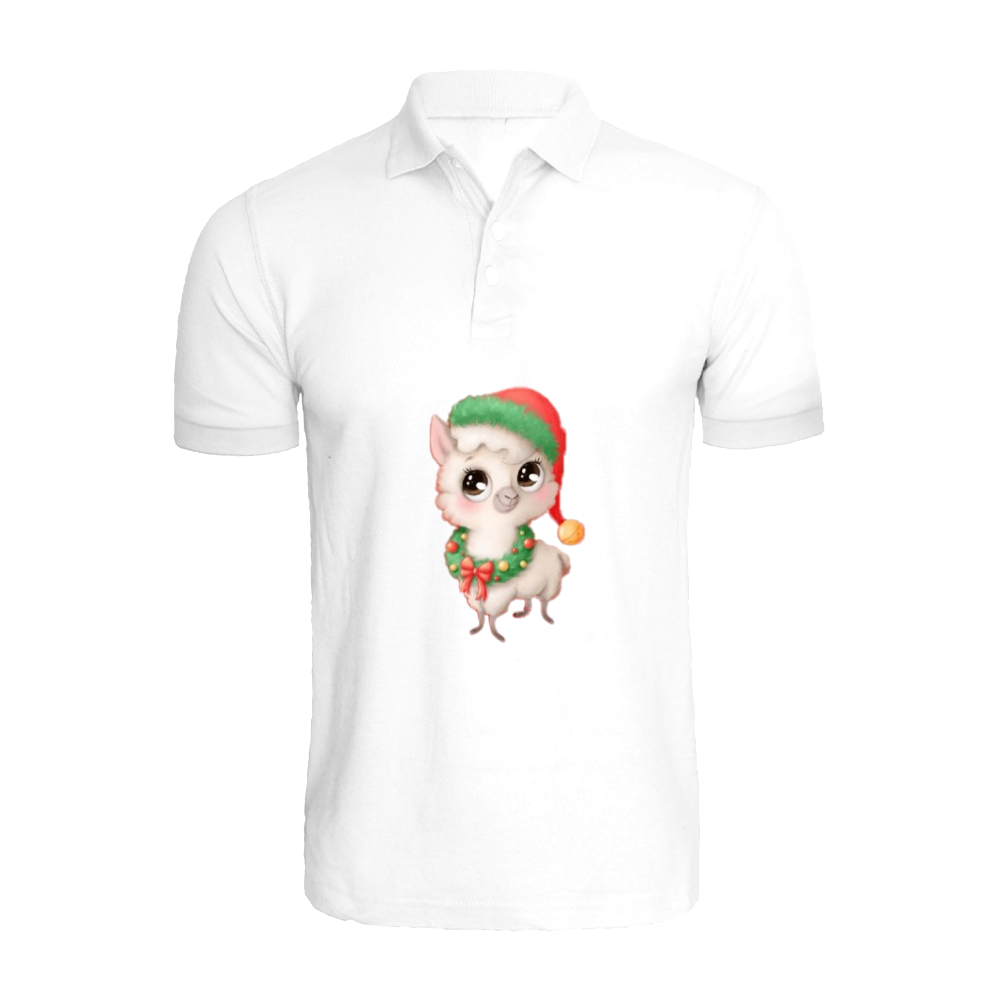 BYFT Printed Christmas Designed T-Shirt - Llama with Christmas Cap