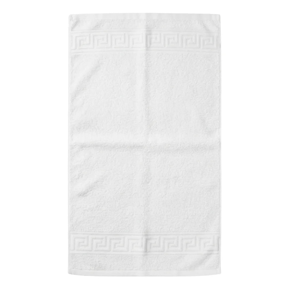 BYFT Magnolia Hand Towel | White Greek Jacquard Dobby Design | Luxury - Soft, Absorbent, Quick-Dry Bath Linen