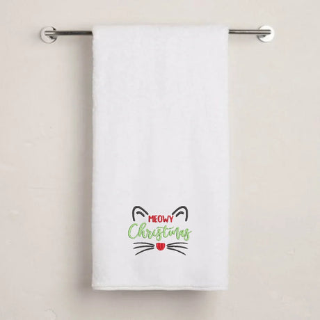 BYFT Embroidered For You Personalised Cotton Towel - Christmas - Meowy Christmas Cat Design High Quality Embroidery Perfect For Gifting