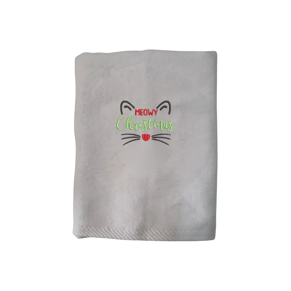 BYFT Embroidered For You Personalised Cotton Towel - Christmas - Meowy Christmas Cat Design High Quality Embroidery Perfect For Gifting