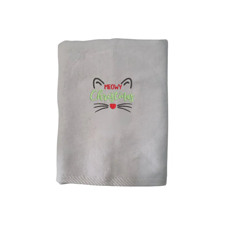 BYFT Embroidered For You Personalised Cotton Towel - Christmas - Meowy Christmas Cat Design High Quality Embroidery Perfect For Gifting