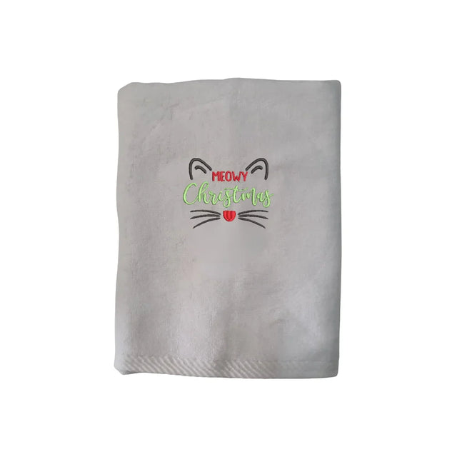 BYFT Embroidered For You Personalised Cotton Towel - Christmas - Meowy Christmas Cat Design High Quality Embroidery Perfect For Gifting