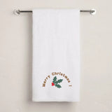 BYFT Embroidered For You Personalised Cotton Towel - Christmas - Merry Christmas Holly Wreath Arc Design High Quality Embroidery Perfect For Gifting