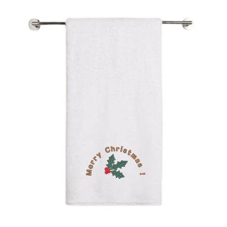 BYFT Embroidered For You Personalised Cotton Towel - Christmas - Merry Christmas Holly Wreath Arc Design High Quality Embroidery Perfect For Gifting