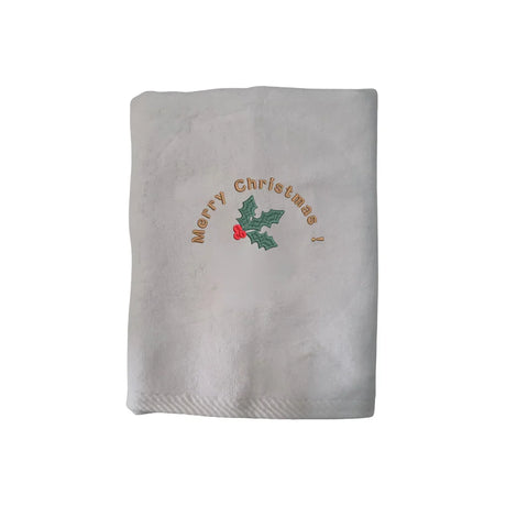 BYFT Embroidered For You Personalised Cotton Towel - Christmas - Merry Christmas Holly Wreath Arc Design High Quality Embroidery Perfect For Gifting