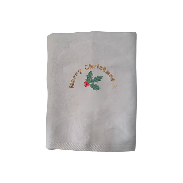 BYFT Embroidered For You Personalised Cotton Towel - Christmas - Merry Christmas Holly Wreath Arc Design High Quality Embroidery Perfect For Gifting