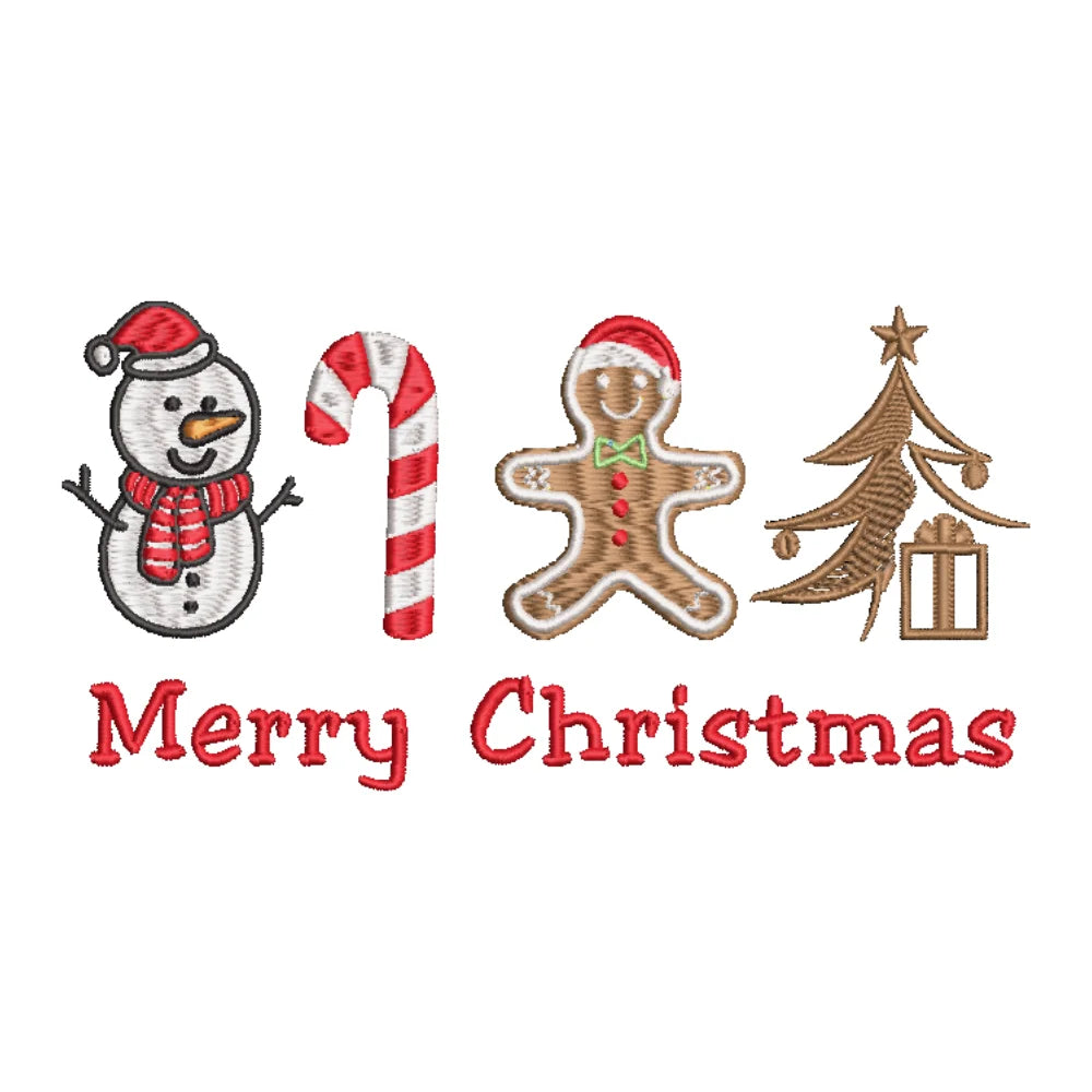 BYFT Embroidered For You Personalised Cotton Towel - Christmas - Merry Christmas Icons (Snowman + Candy Cane + Gingerbread + Tree) Design High Quality Embroidery Perfect For Gifting