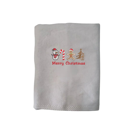 BYFT Embroidered For You Personalised Cotton Towel - Christmas - Merry Christmas Icons (Snowman + Candy Cane + Gingerbread + Tree) Design High Quality Embroidery Perfect For Gifting