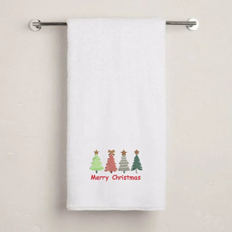 BYFT Embroidered For You Personalised Cotton Towel - Christmas - Merry Christmas Trees - 4 Styles- Design High Quality Embroidery Perfect For Gifting