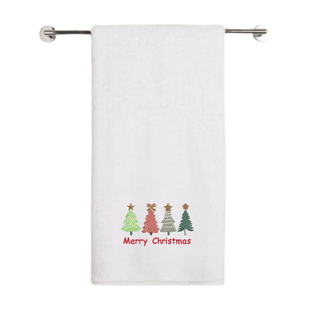 BYFT Embroidered For You Personalised Cotton Towel - Christmas - Merry Christmas Trees - 4 Styles- Design High Quality Embroidery Perfect For Gifting