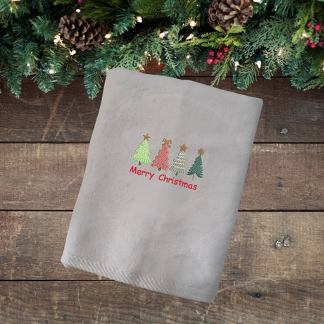 BYFT Embroidered For You Personalised Cotton Towel - Christmas - Merry Christmas Trees - 4 Styles- Design High Quality Embroidery Perfect For Gifting