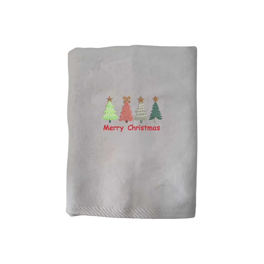 BYFT Embroidered For You Personalised Cotton Towel - Christmas - Merry Christmas Trees - 4 Styles- Design High Quality Embroidery Perfect For Gifting