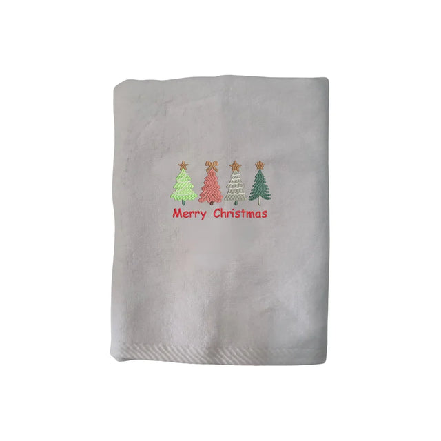 BYFT Embroidered For You Personalised Cotton Towel - Christmas - Merry Christmas Trees - 4 Styles- Design High Quality Embroidery Perfect For Gifting