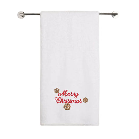 BYFT Embroidered For You Personalised Cotton Towel - Christmas - Merry Christmas with Snowflakes Design High Quality Embroidery Perfect For Gifting