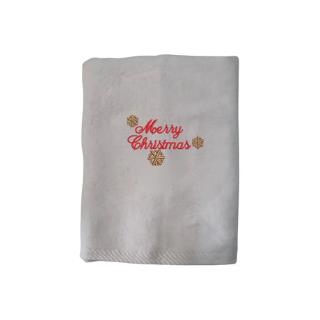 BYFT Embroidered For You Personalised Cotton Towel - Christmas - Merry Christmas with Snowflakes Design High Quality Embroidery Perfect For Gifting