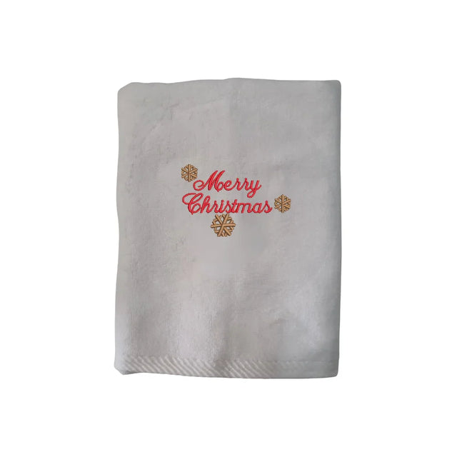 BYFT Embroidered For You Personalised Cotton Towel - Christmas - Merry Christmas with Snowflakes Design High Quality Embroidery Perfect For Gifting