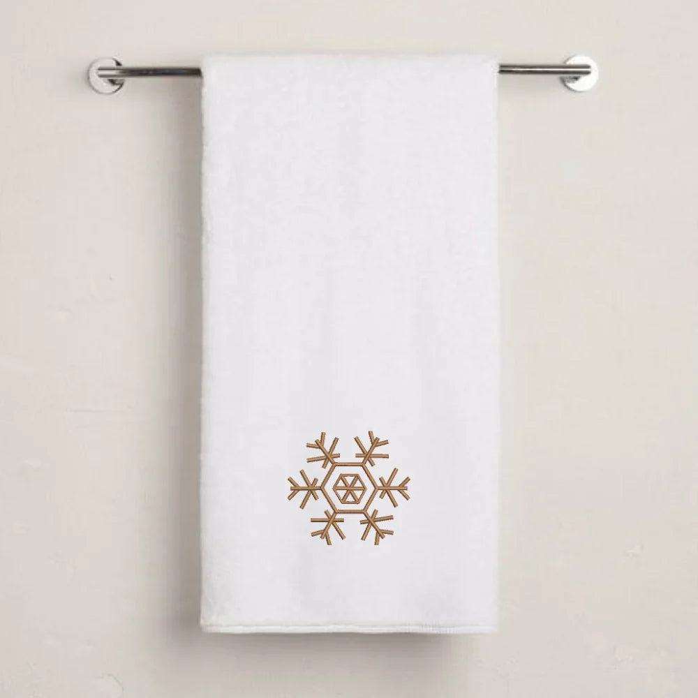 BYFT Embroidered For You Personalised Cotton Towel - Christmas - Minimal Snowflake Line Design High Quality Embroidery Perfect For Gifting