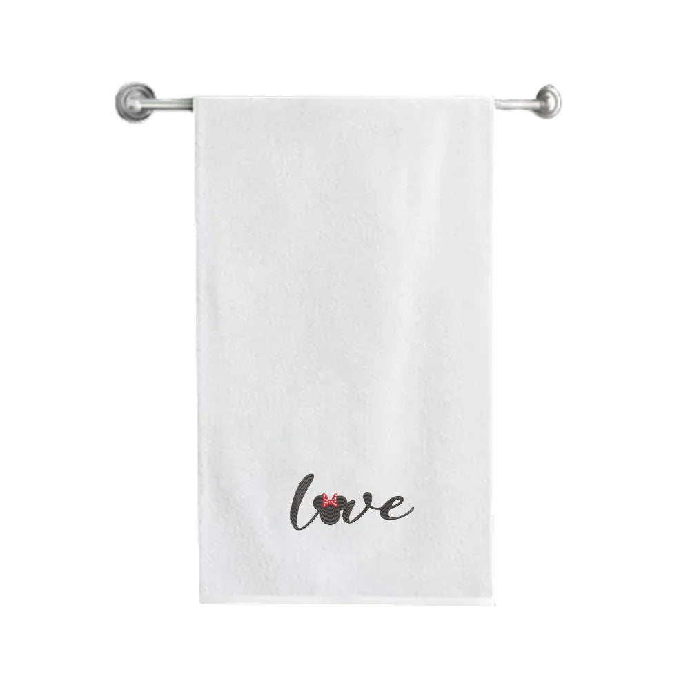 BYFT Embroidered For You Personalised Cotton Towel - Minnie Love Design High Quality Embroidery Perfect For Gifting