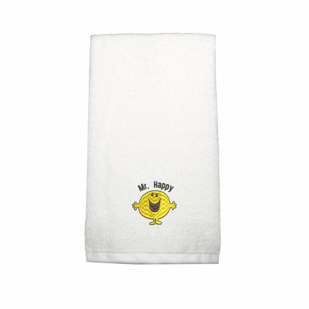 BYFT Embroidered For You Personalised Cotton Towel - Mr. Happy Design High Quality Embroidery Perfect For Gifting