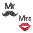 BYFT Embroidered For You Mr. Moustache & Mrs. Lips Valentine Designed Couple T-Shirt