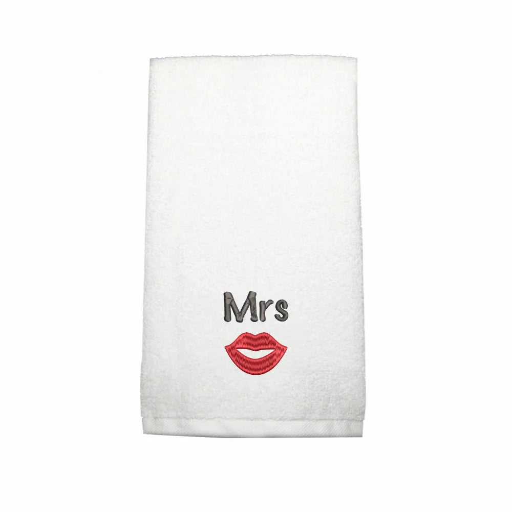 BYFT Embroidered For You Personalised Cotton Towel - Mrs. Lips Design High Quality Embroidery Perfect For Gifting