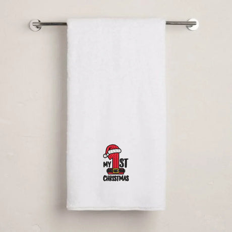 BYFT Embroidered For You Personalised Cotton Towel - Christmas - My 1st Christmas Design High Quality Embroidery Perfect For Gifting