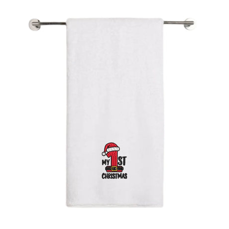 BYFT Embroidered For You Personalised Cotton Towel - Christmas - My 1st Christmas Design High Quality Embroidery Perfect For Gifting