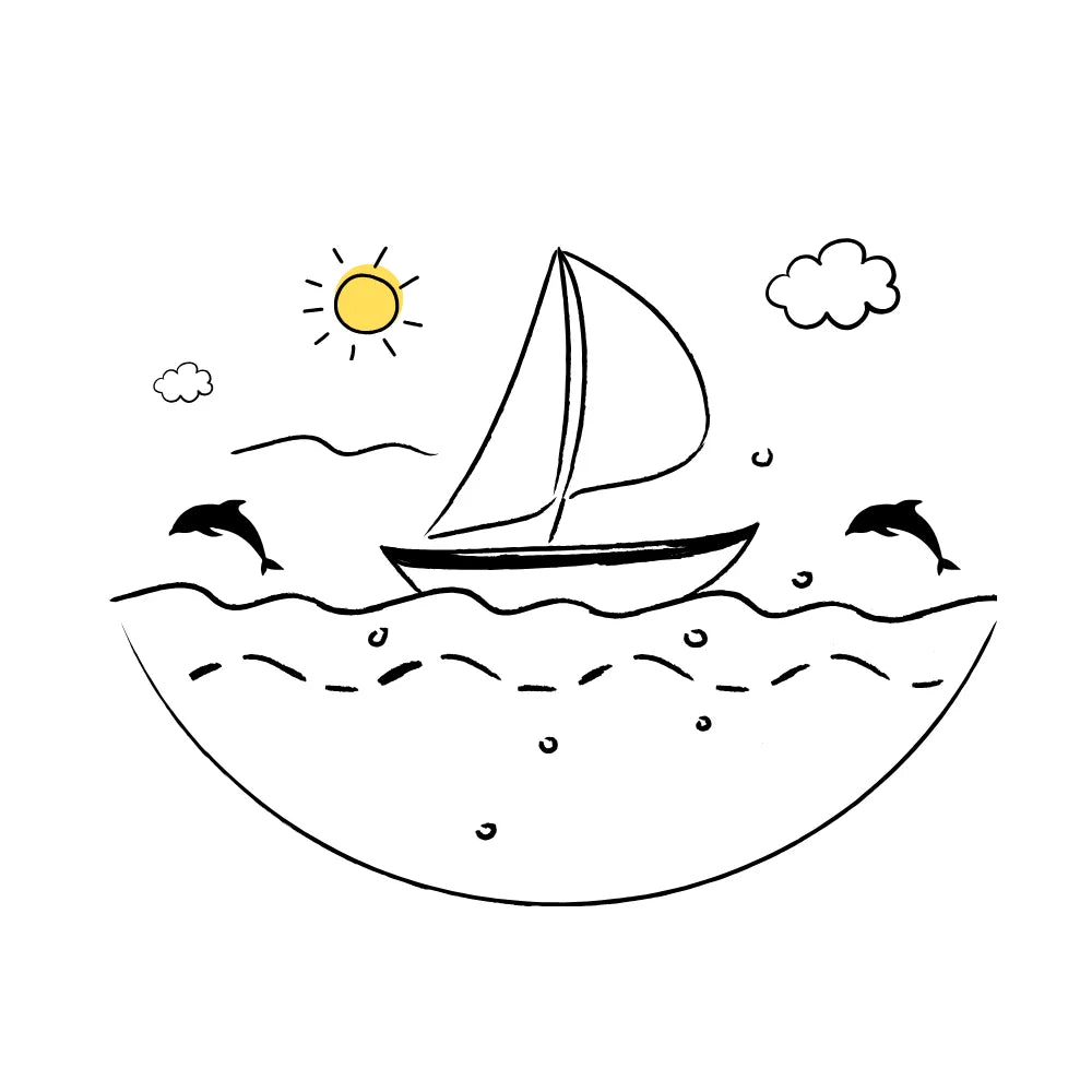 BYFT Nautical Adventure Tote Bag – “Ocean Dreams” Sailboat & Dolphin Printed Reusable Tote | Eco-Friendly Daily Carry Bag (Set of 1)