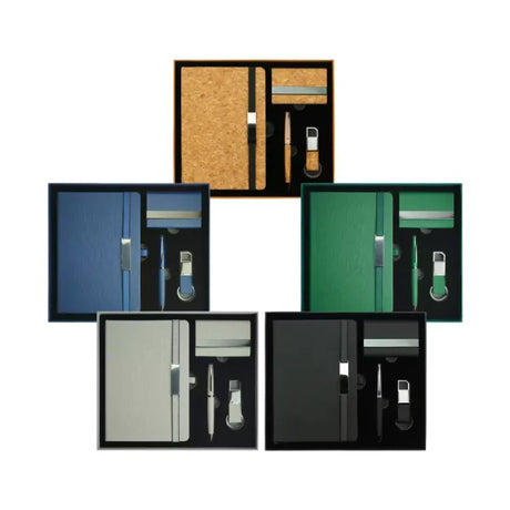 BYFT Office Gift Sets with Notebook, Pen, Card Holder, Keychain - Cork Set of 01