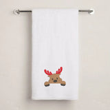 BYFT Embroidered For You Personalised Cotton Towel - Christmas - Peeking Reindeer Design High Quality Embroidery Perfect For Gifting