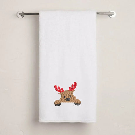 BYFT Embroidered For You Personalised Cotton Towel - Christmas - Peeking Reindeer Design High Quality Embroidery Perfect For Gifting