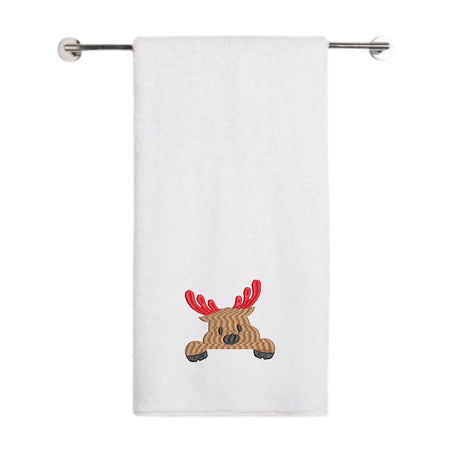 BYFT Embroidered For You Personalised Cotton Towel - Christmas - Peeking Reindeer Design High Quality Embroidery Perfect For Gifting