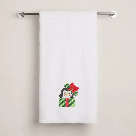 BYFT Embroidered For You Personalised Cotton Towel - Christmas - Penguin Gift Box Design High Quality Embroidery Perfect For Gifting