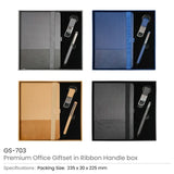BYFT Premium Office Giftset with Ribbon Handle Box Elegant 3-in-1 Gift Set with Notebook, Metal Pen & Keychain - Beige Set of 01