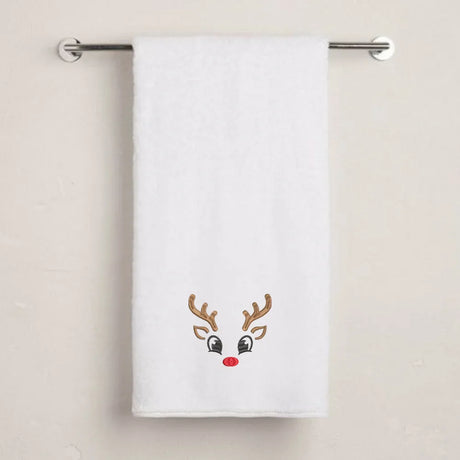 BYFT Embroidered For You Personalised Cotton Towel - Christmas - Reindeer Face Design High Quality Embroidery Perfect For Gifting